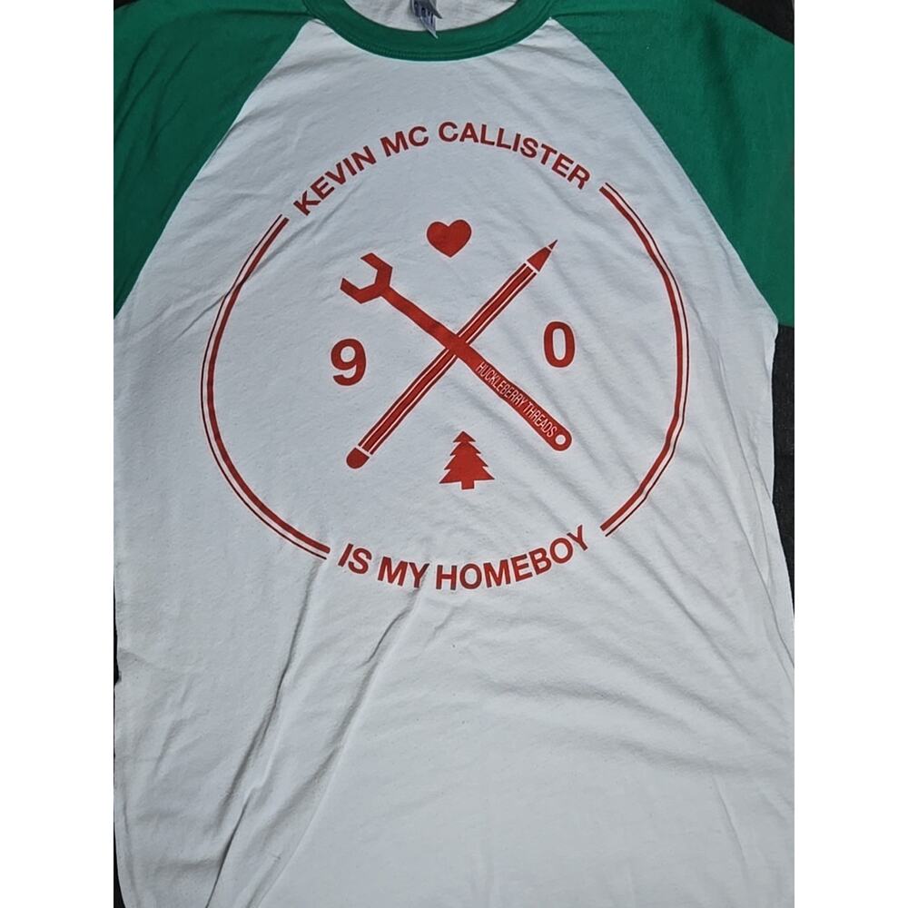 Home Alone Kevin McAllister Christmas Green, White, Basebal TEE Size Small